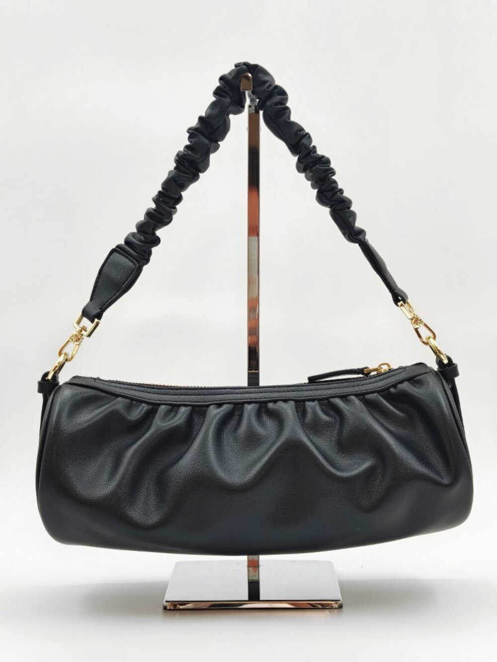 MANU Atelier Black Ruched Leather Shoulder Bag Gold Hardware - Picture 2 of 13